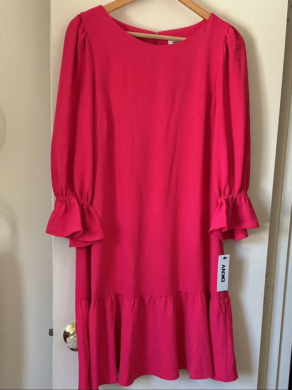 DKNY Women’s ' Hot Pink Ruffle-Sleeve Dress